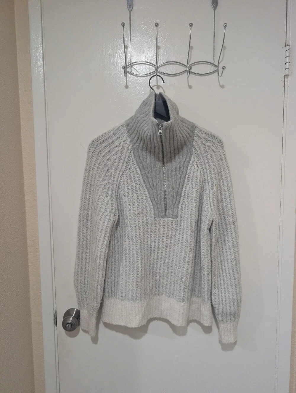 Everlane Grey Luxe Teddy Wool Oversized Half Zip Knit Sweater - Picture 5 of 16